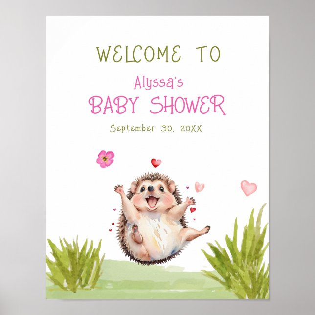 Poster Joyeux Hérisson Jardin Baby shower de fête Bienven (Devant)