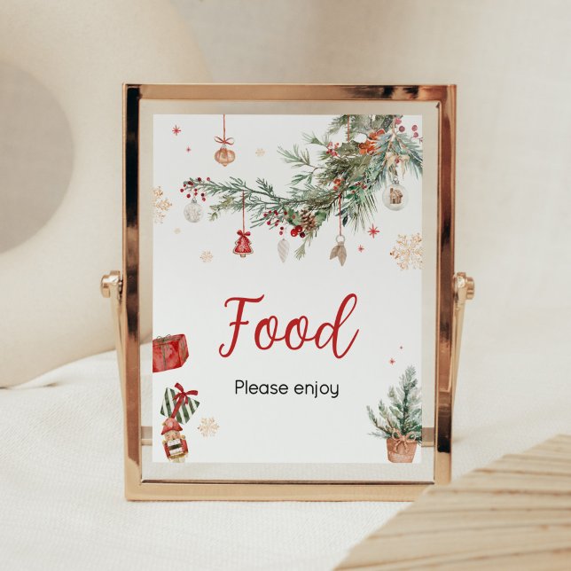 Poster Joyeux hiver Petite nourriture Baby shower de Noël (Merry Little Winter Christmas Baby Shower Food Sign)