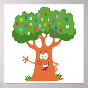 Poster joyeux joli dessin animé abc alphabet arbre