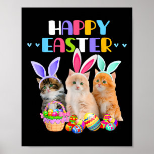 Poster Joyeux Jour de Pâques Lapin Chat Oeufs Bysket Homm