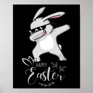 Poster Joyeux jour de Pâques mignon lapin en dubbing lapi