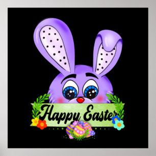 Poster Joyeux jour de Pâques, mignonette oreilles Bunny K