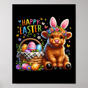 Poster Joyeux jour de Pâques Vache mignonne lapin de Pâqu