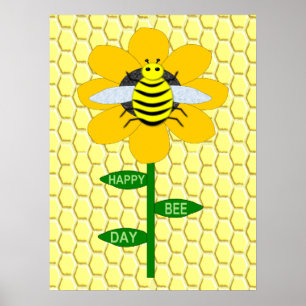 Poster Joyeux Jour des abeilles Anniversaire Bumblebee