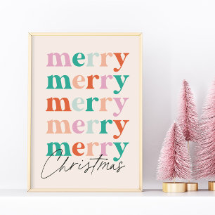Poster Joyeux Joyeux Joyeux Noël Typographie Colorée