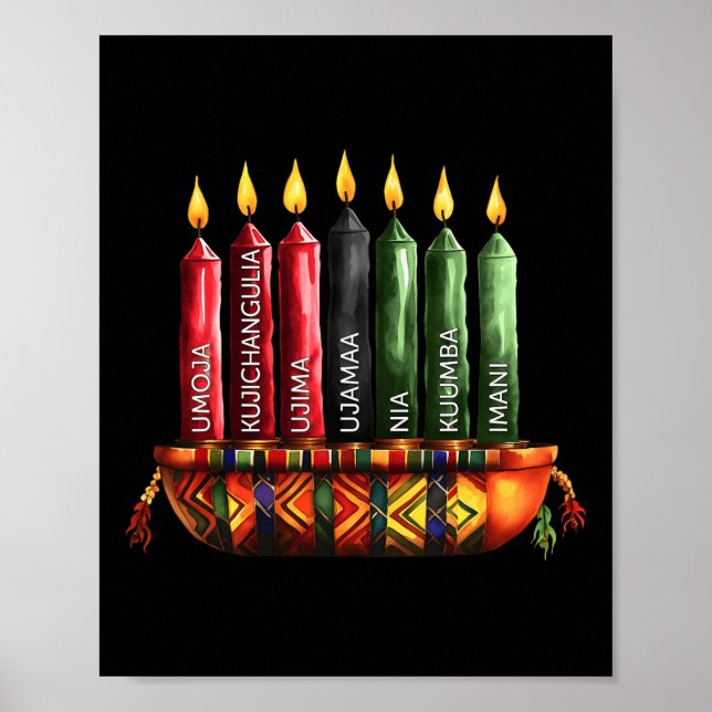 Poster Joyeux Kwanzaa Kinara Sept Bougies Principes De K (Devant)