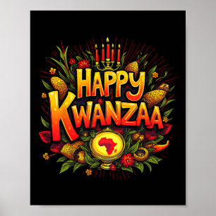 Poster Joyeux Kwanzaa Noël Afro-américain Happy Kwanza