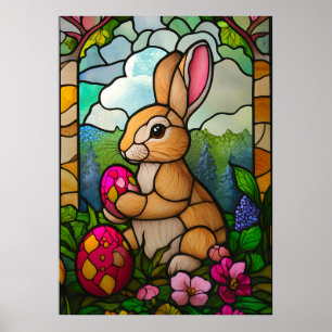 Poster Joyeux Lapin de Pâques Vitrail Religion