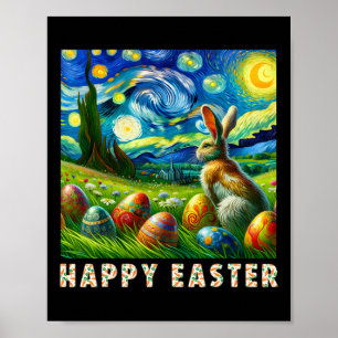Poster Joyeux Lapin Et Oeufs De Style Van Gogh De Pâques