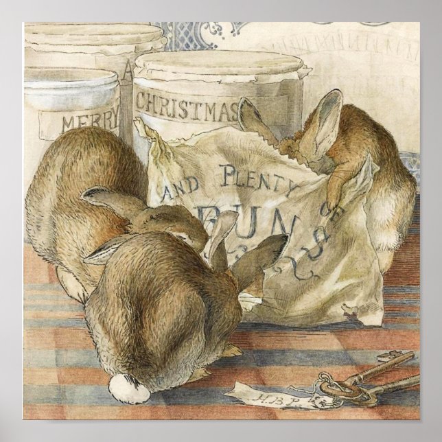 Poster Joyeux lapins lapins de Noël (Devant)