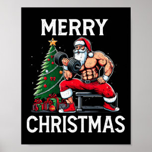 Poster Joyeux Liftmas Drôle Père Noël Xmas Gym Bodybuildi