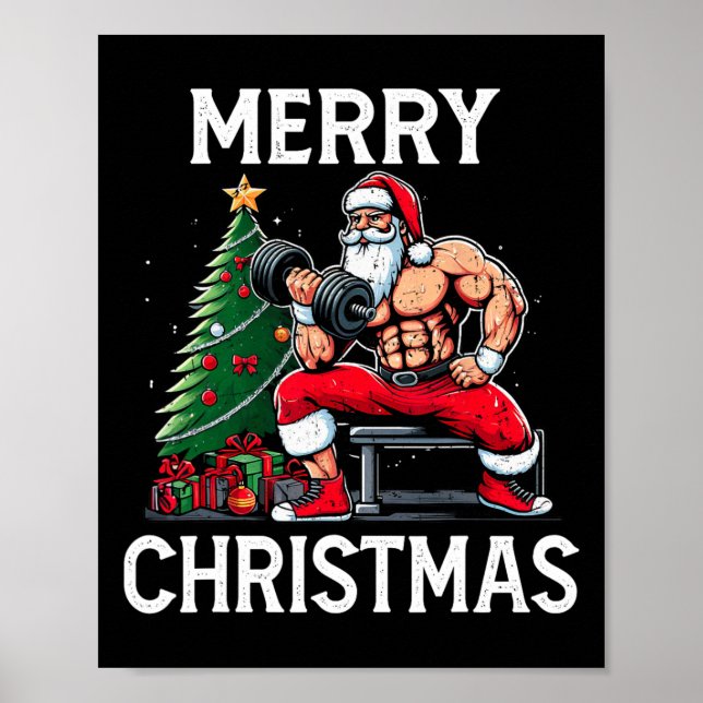Poster Joyeux Liftmas Drôle Père Noël Xmas Gym Bodybuildi (Devant)