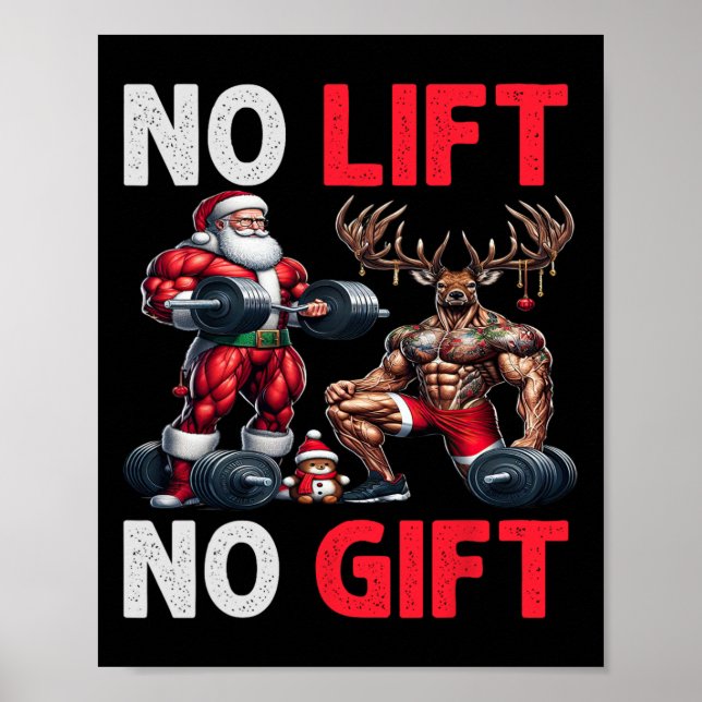 Poster Joyeux Liftmas Muscle Père Noël Weighlifting Corps (Devant)