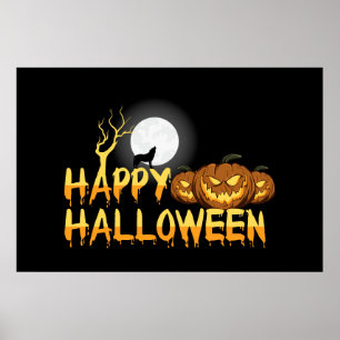 Poster Joyeux loup hurlant d'Halloween