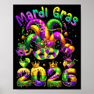 Poster Joyeux mardi gras 2026 chapeau de bouffon hommes d