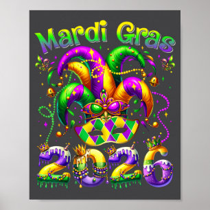 Poster Joyeux Mardi Gras 2026 Chapeau de Bouffon Nouvelle