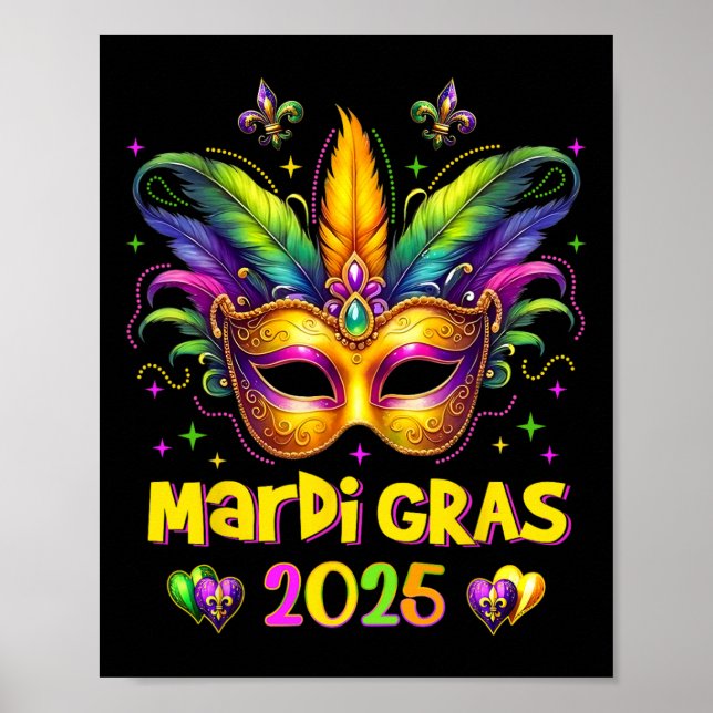 Poster Joyeux Mardi Gras Carnaval Mardi Gras Mask 2025 Je (Devant)