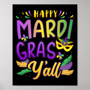 Poster Joyeux Mardi Gras Y'all Avec Masque Pour La Nouvel