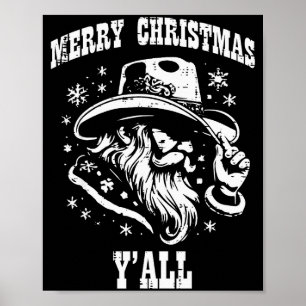 Poster Joyeux Noël à tous Santa Cowboy Noël Country Homme