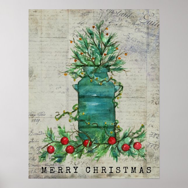 Poster Joyeux Noël Arbre Lait Peut Collecter (Devant)