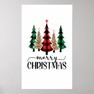 Poster Joyeux Noël Arbres à Carreaux Rouges Verts