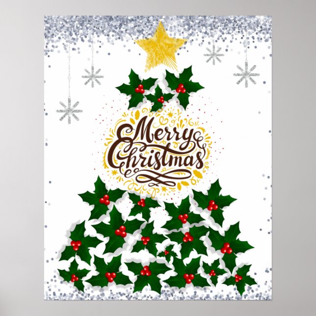 Poster Joyeux Noël avec sapin de Noël (Devant)