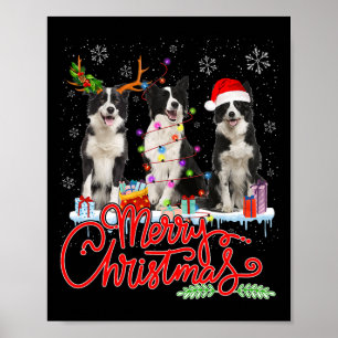 Poster Joyeux Noël Bordure Collie Père Noël Reindeer Ligh