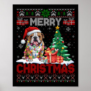 Poster Joyeux Noël Bulldog Amoureux de les chiens famille