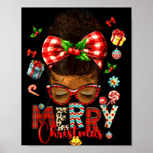 Poster Joyeux Noël Bun Messy Femmes Noires Afro-Américain