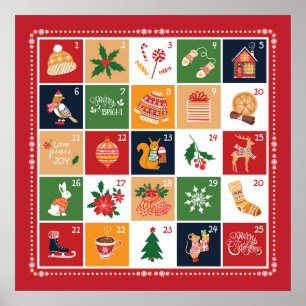 Poster Joyeux Noël Calendrier de l'Avent Poinsettia Rouge