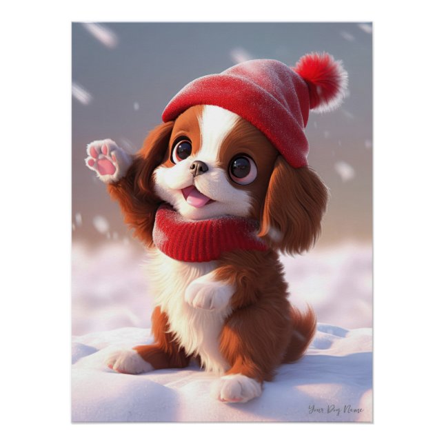 Poster Joyeux Noël, Cavalier King Charles Spaniel Dog (Devant)