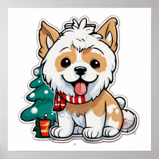 Poster Joyeux Noël Chien Avec Tasse à Café | Vacances Mig