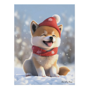Poster Joyeux Noël, Chien Shiba Inu Puppy 02 - Happy Ch