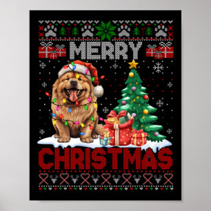 Poster Joyeux Noël Chow Chow Amoureux des chiens Famille 