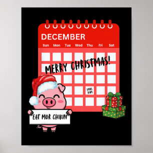 Poster Joyeux Noël Cochon Santa Xmas Calendrier Drôle Man