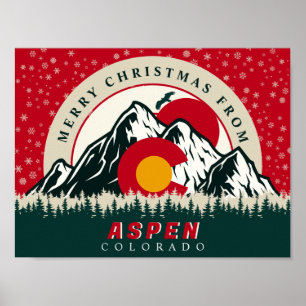 Poster Joyeux Noël d'Aspen Colorado Souvenirs