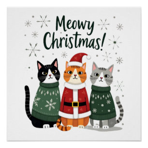 Poster Joyeux Noël Drôle Chat Noël Vacances Xmas S