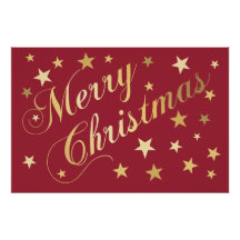 Joyeux Noël Élégant Script Gold Stars Rouge