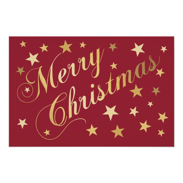 Poster Joyeux Noël Élégant Script Gold Stars Rouge (Devant)