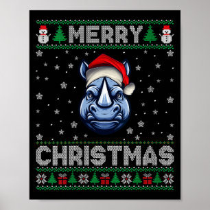 Poster Joyeux Noël Femmes 2025 Chapeau de Père Noël Rhino