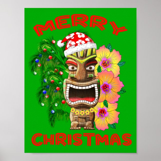 Poster Joyeux Noël Funny Père Noël Tiki (Devant)