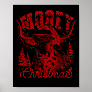 Poster Joyeux Noël Génisse de l'Ouest Vache Highland Sant