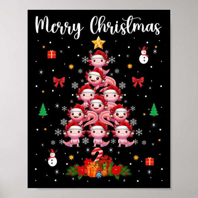 Poster Joyeux Noël Groupe Père Noël Axolotas En Arbre De  (Devant)