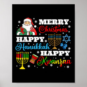 Poster Joyeux Noël Hanoukka Kwanzaa Juif Afro Holid