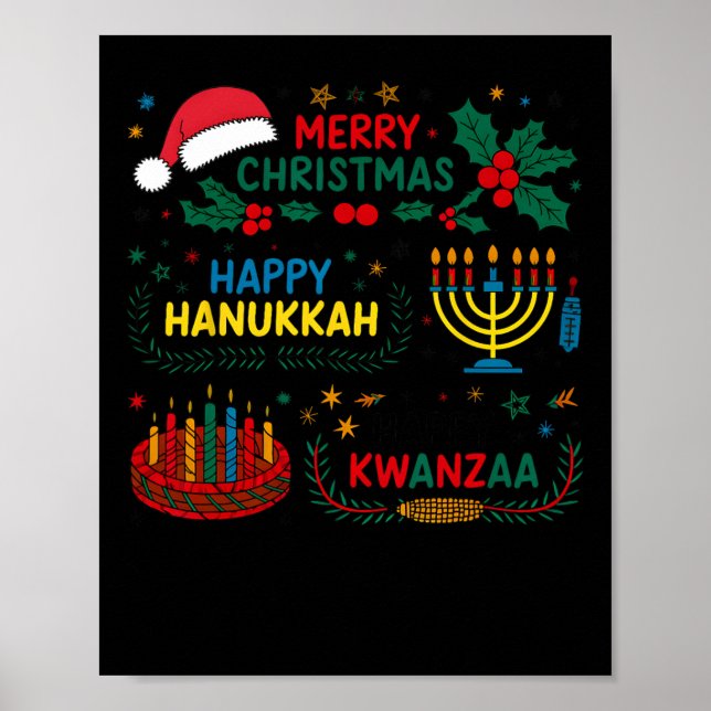 Poster Joyeux Noël Heureux Hanoukka Et Heureux Kwanzaa (Devant)
