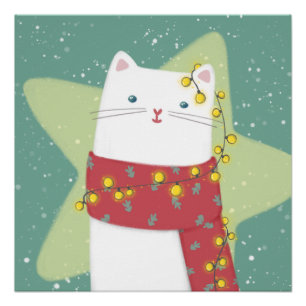 Poster Joyeux Noël : Illustration de chat