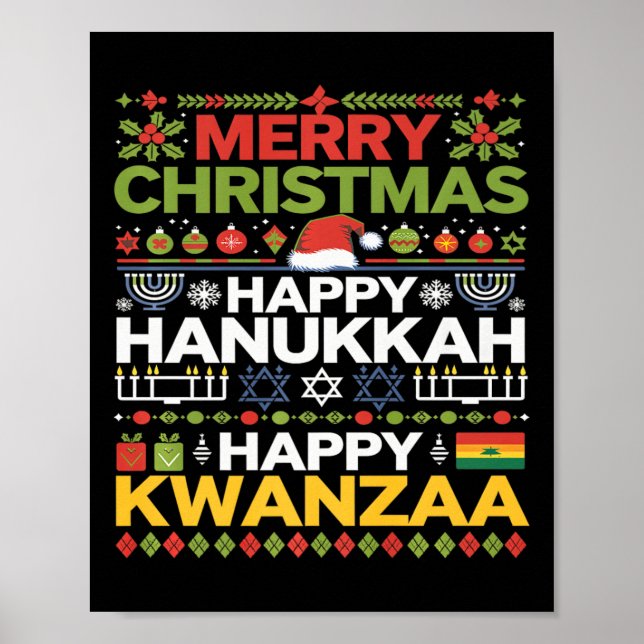 Poster Joyeux Noël Joyeux Hanoukka Joyeux Kwanzaa 12 (Devant)
