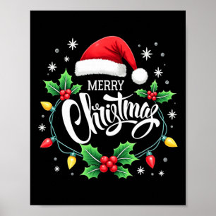 Poster Joyeux Noël Lumières Rouge Noël Chapeau Noël Famil