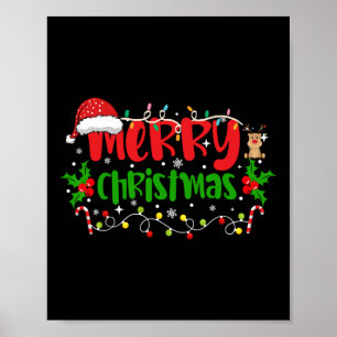 Poster Joyeux Noël Lumières Rouge Noël Chapeau Noël Famil