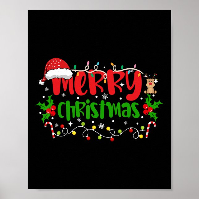 Poster Joyeux Noël Lumières Rouge Noël Chapeau Noël Famil (Devant)